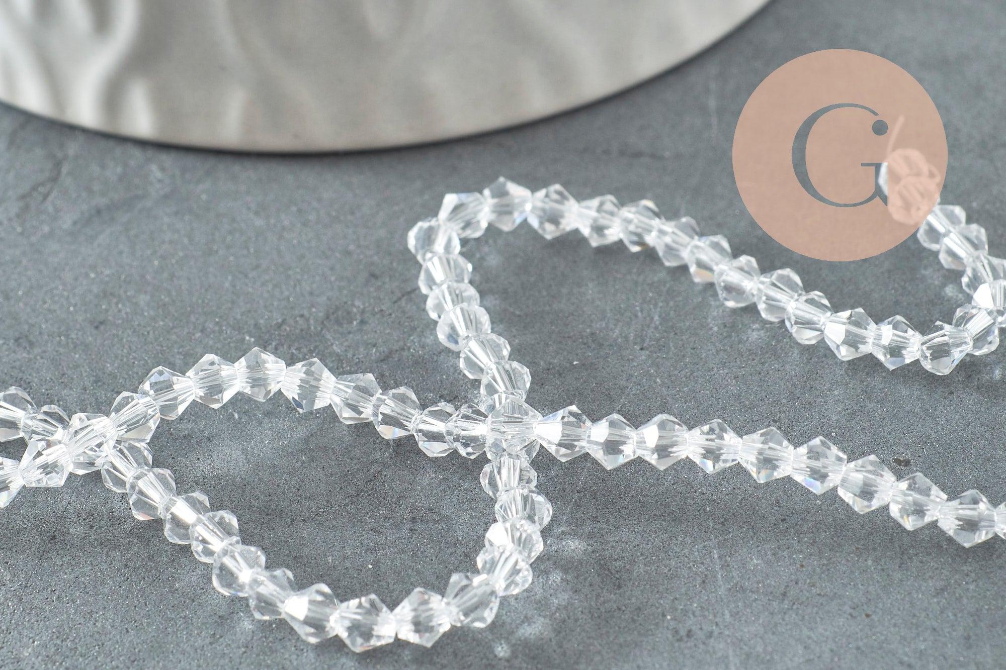 Perles cristal toupies facette transparent 3mm, x1 fil de 45 cm (G1632)