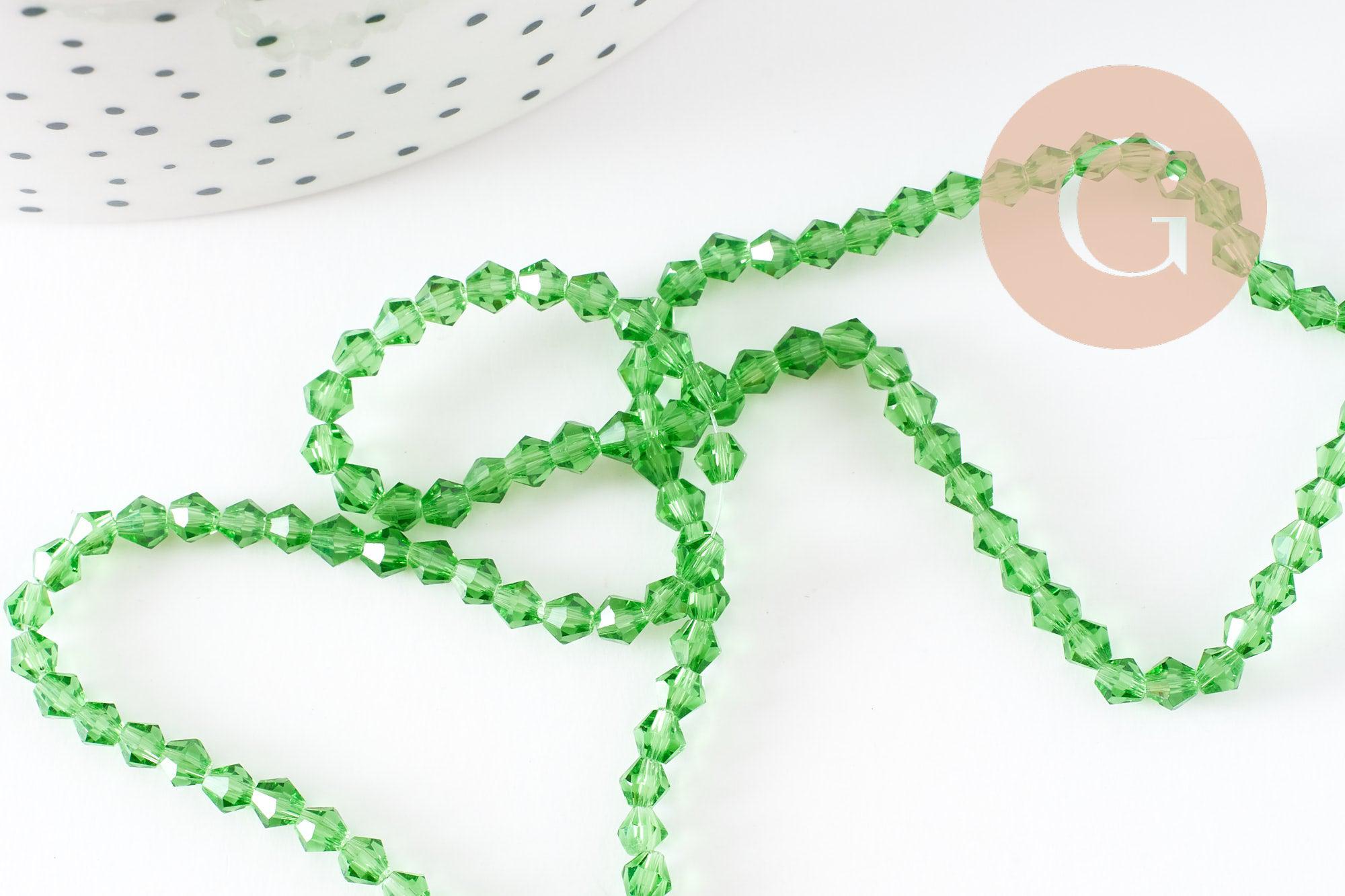 Perles cristal toupies facette vert transparent, perles bijoux,Perle bicone facette, 3mm, fil de 47cm, x1 (G0322)