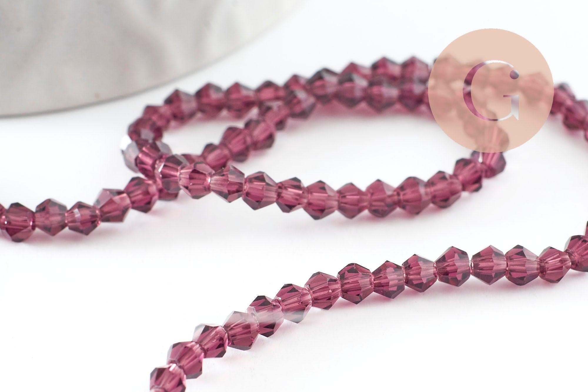 Perles cristal toupies facette violet transparent,perles bijoux,perle bicone facette,3 mm, fil de 38 cm x1 (G1424)