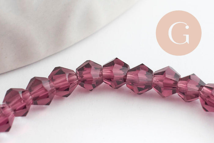 Perles cristal toupies facette violet transparent,perles bijoux,perle bicone facette,3 mm, fil de 38 cm x1 (G1424)
