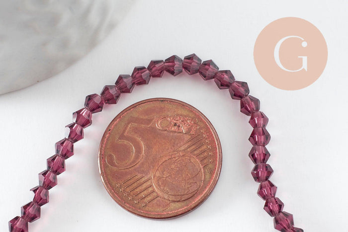 Perles cristal toupies facette violet transparent,perles bijoux,perle bicone facette,3 mm, fil de 38 cm x1 (G1424)