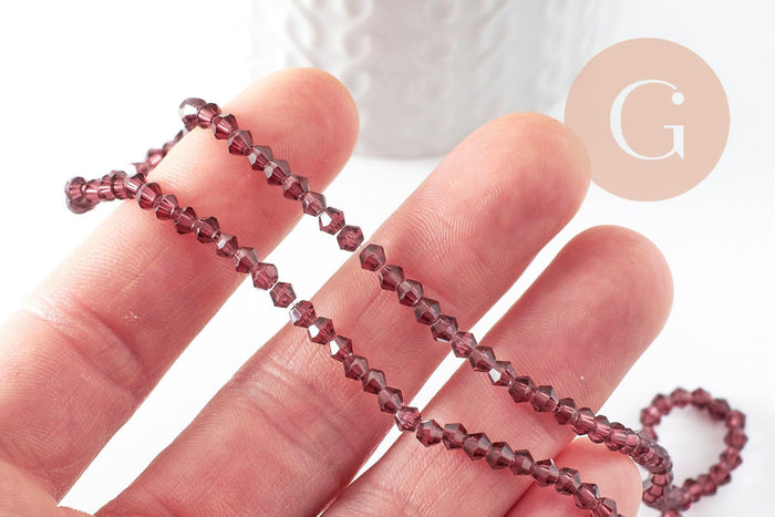 Perles cristal toupies facette violet transparent,perles bijoux,perle bicone facette,3 mm, fil de 38 cm x1 (G1424)