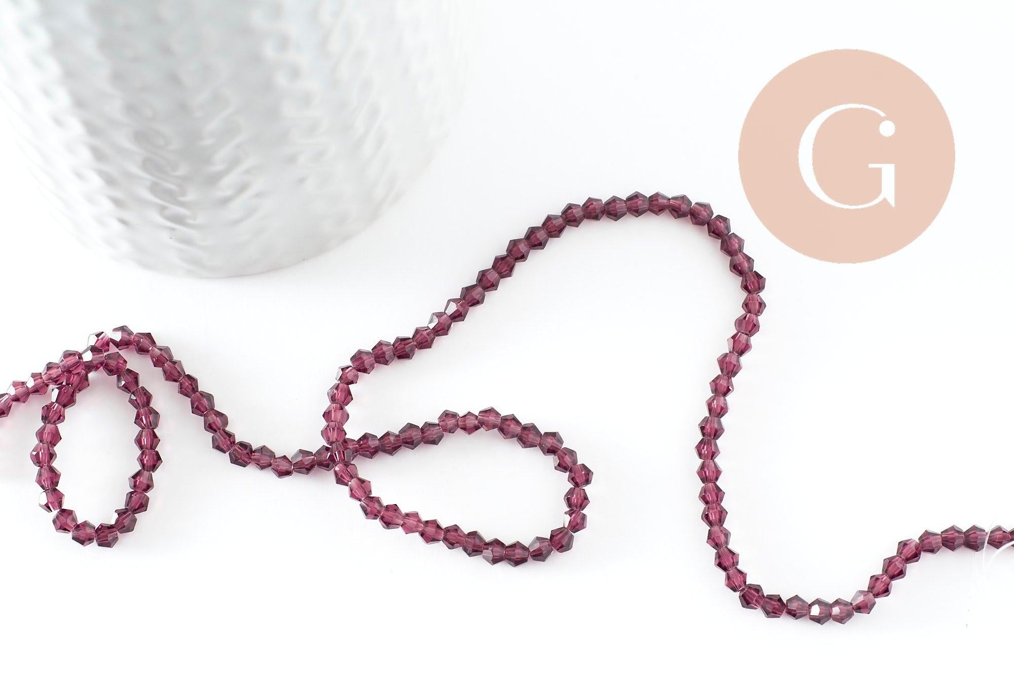 Perles cristal toupies facette violet transparent,perles bijoux,perle bicone facette,3 mm, fil de 38 cm x1 (G1424)