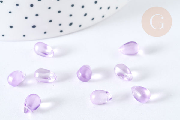 Perles cristal violet transparent goutte paillettes dorées 9mm, création bijoux verre, x50 (G7284)