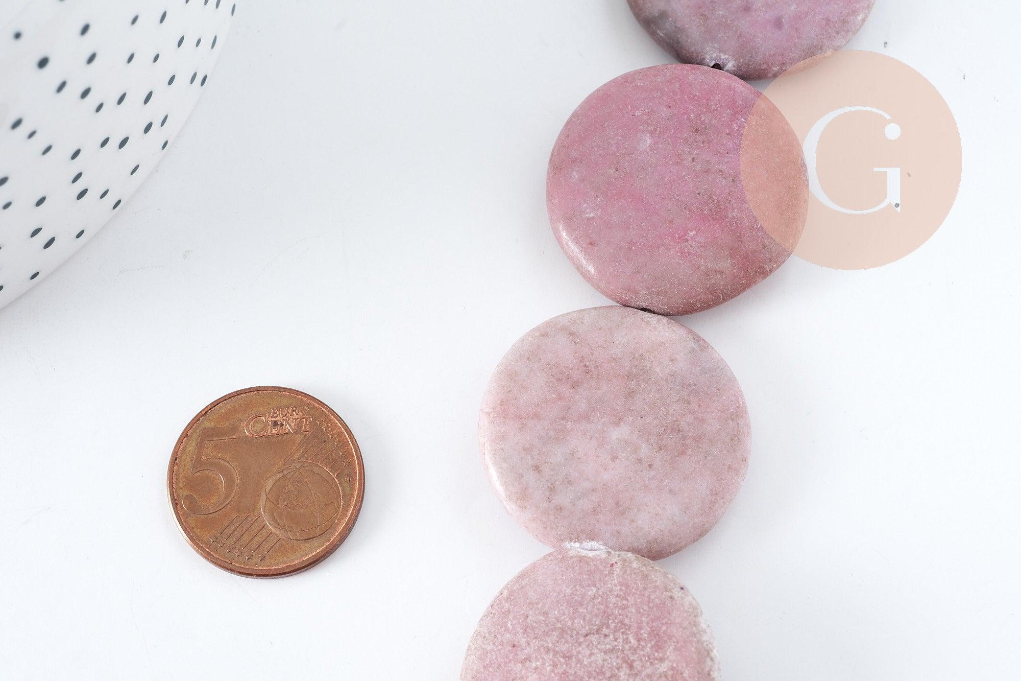 Perles disque jaspe rose naturel 25mm,création boucles et colliers pierre naturelle, x5 (G8276)