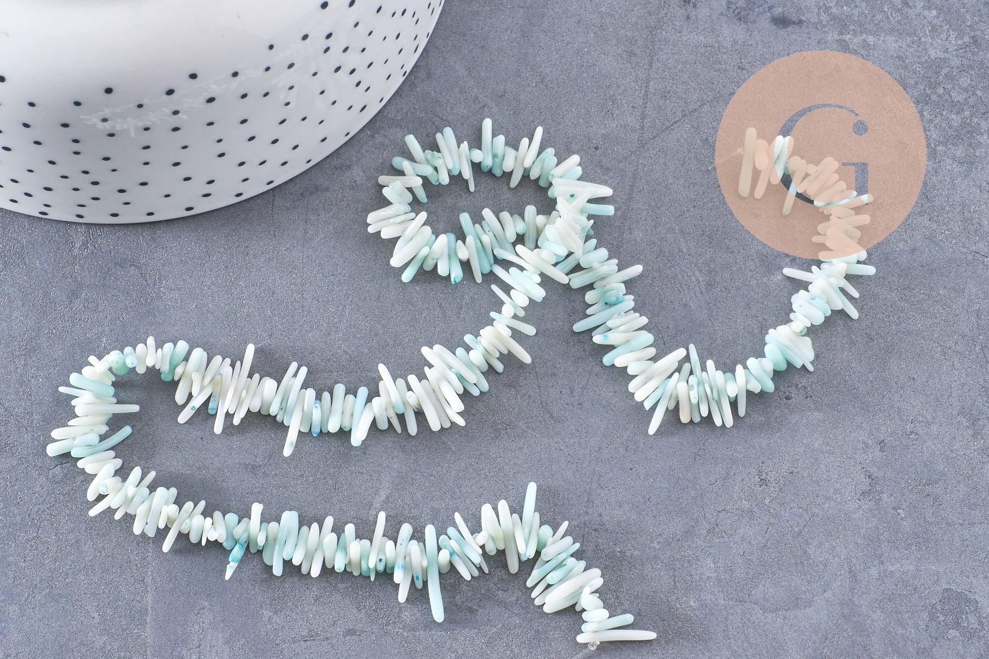 Perles en corail turquoise,perles corail, corail naturel,perle coquillage,coquillage bleu, fil 38cm x1 (G0987)