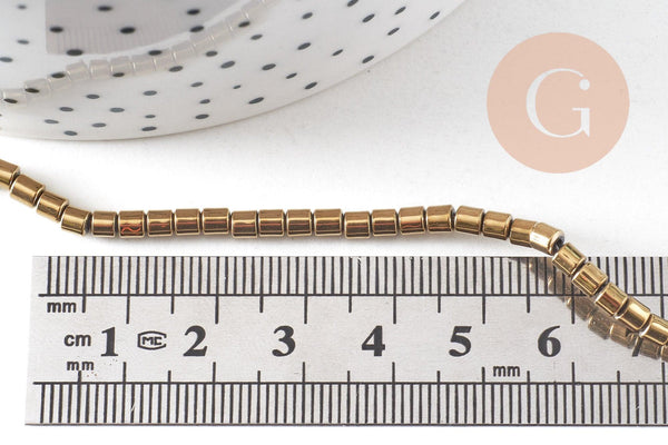 Perles en hématite dorée 3.5mm, perle colonne pierre, fil de 120 perles, x1 (G4429)