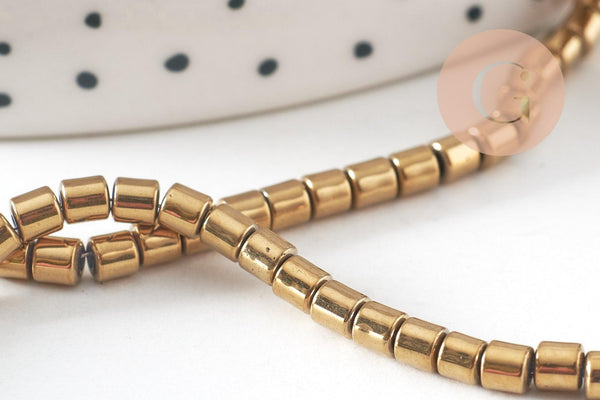 Perles en hématite dorée 3.5mm, perle colonne pierre, fil de 120 perles, x1 (G4429)