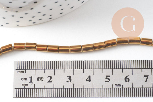 Perles en hématite dorée non magnétique, perle colonne pierre, 6x4mm, fil de 60 perles, x1 (G3626)