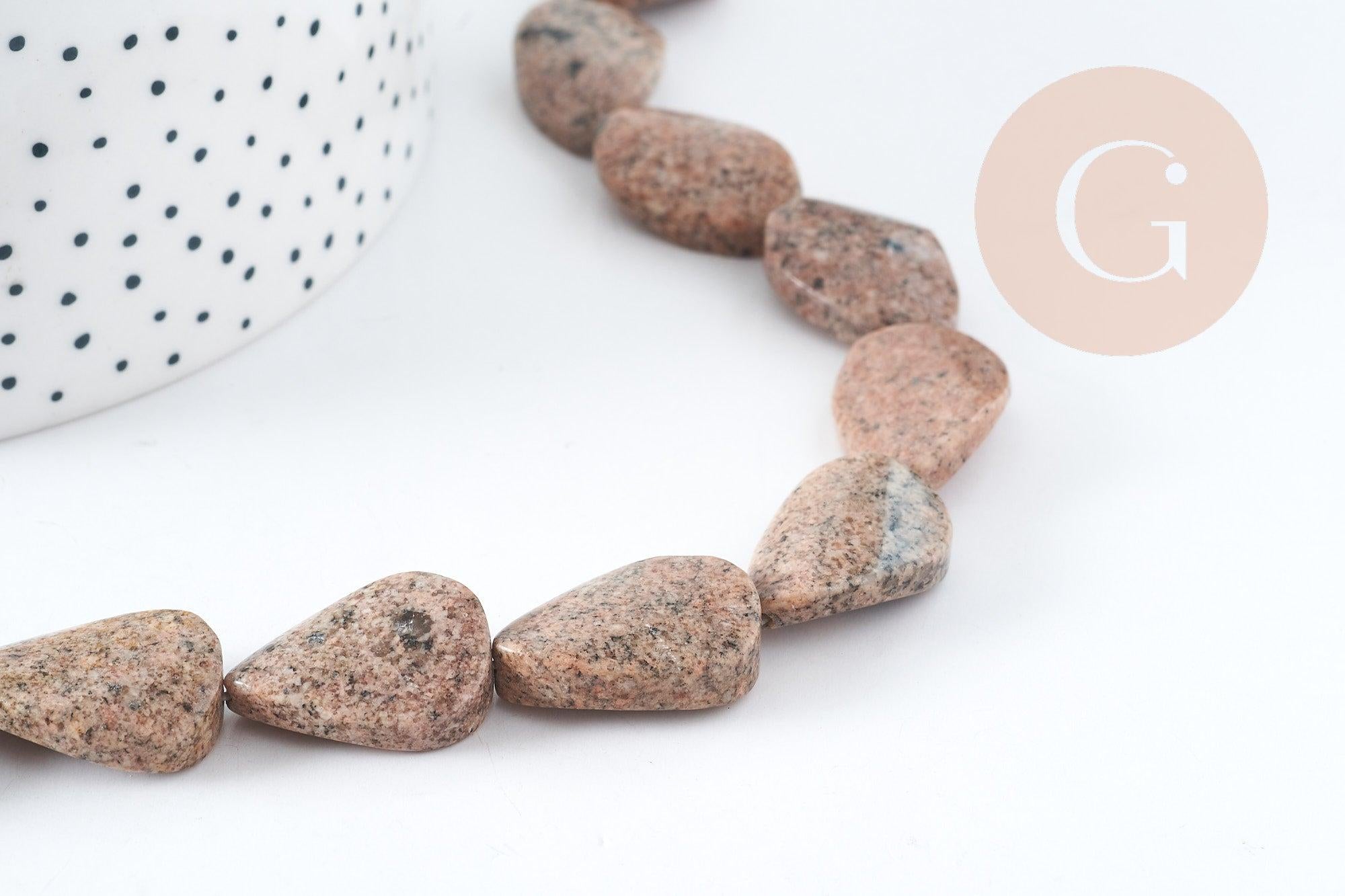 Perles goutte jaspe sésame rose naturel 20mm,création boucles et colliers pierre naturelle, x5 (G8273)