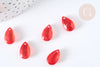 Perles gouttes verre transparent rouge paillettes dorées 14,5mm, perle, x5 (G7297)