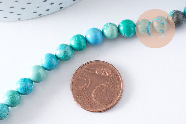 Perles howlite naturelle turquoise 12-14-16-18mm, x1 fil de 37cm (G1851)