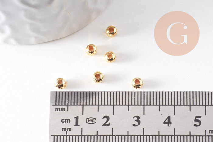 Perles intercalaires laiton doré 18k 4mm, perles dorées pour création bijoux x10 (G0307)