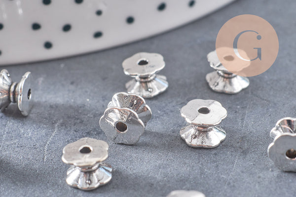 Perles intercalaires tube argent vieilli 7mm x10, (G1438)