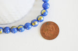 Perles jade bleu foncé et or perles rondes jade mashan bleu, bijou pierre naturelle,8mm, fil de 40cm G3881
