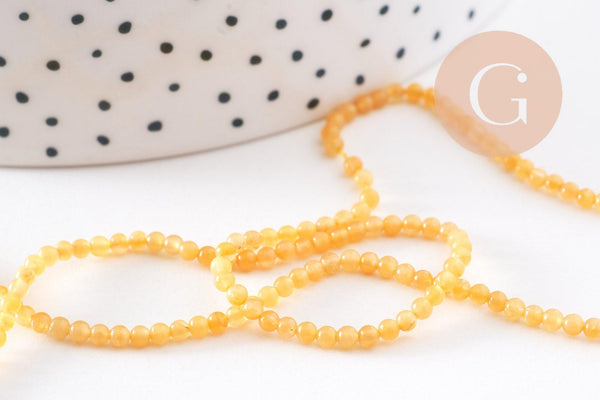 Perles jade jaune naturel, perle pierre, pierre précieuse, 2mm, fil de 42cm, x1 (G4714)