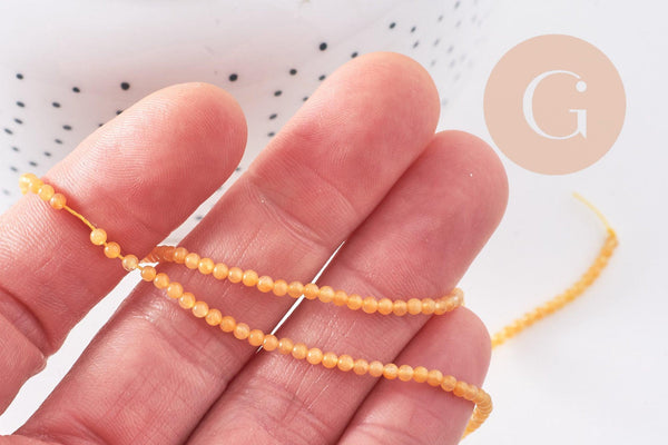 Perles jade jaune naturel, perle pierre, pierre précieuse, 2mm, fil de 42cm, x1 (G4714)