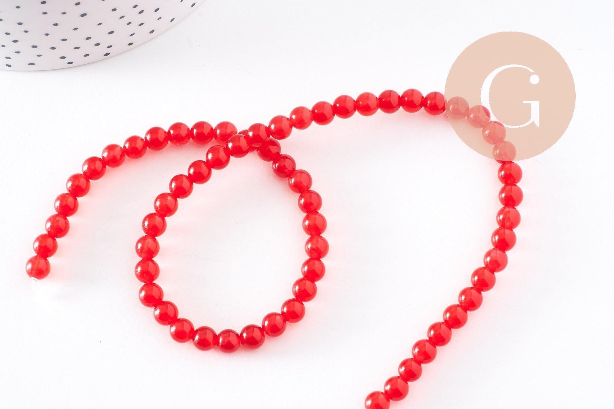 Perles jade naturel rouge 6mm, x1 fil de 40cm (G1783)