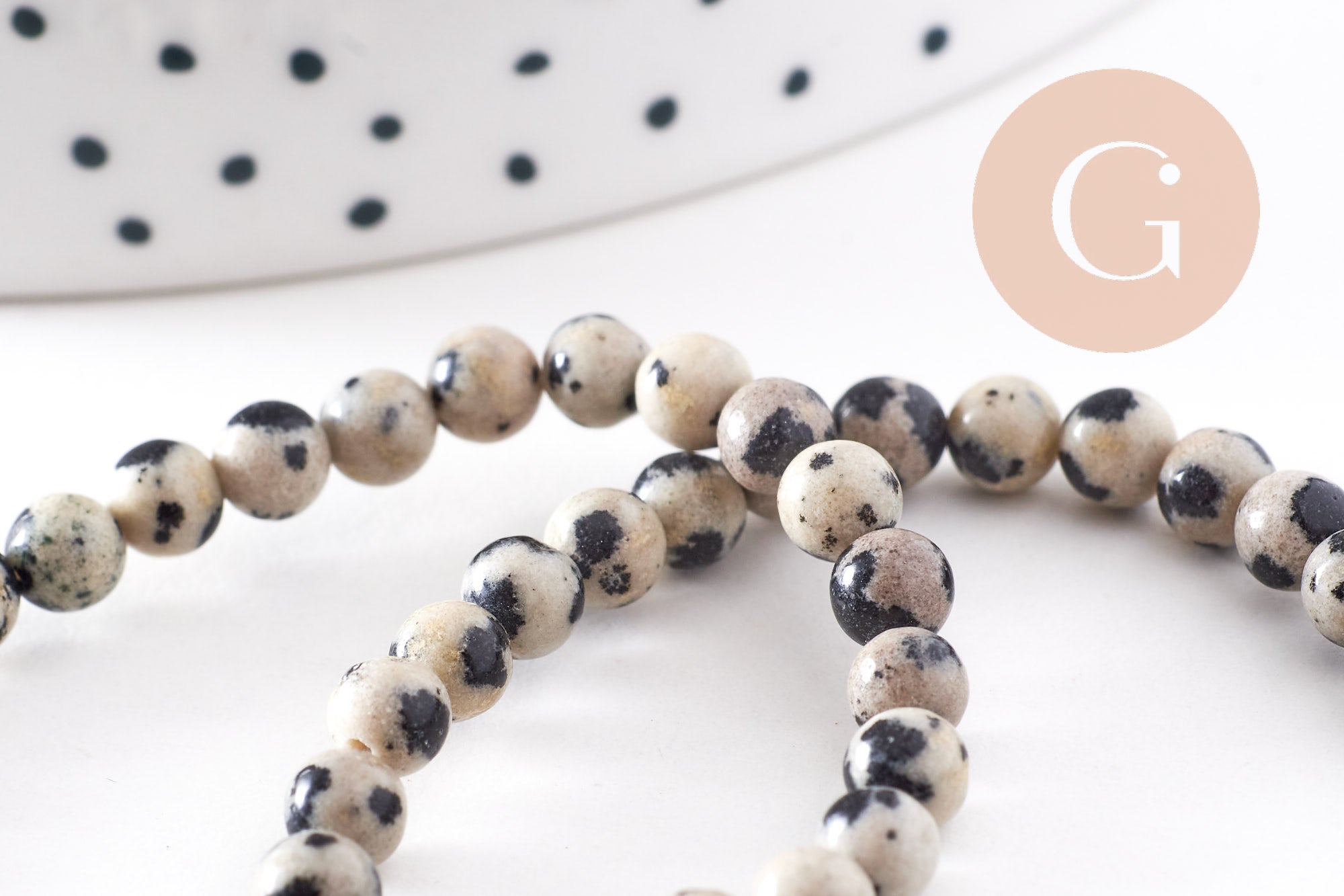 Perles jaspe dalmatien naturelle 4mm, x1 fil de 24cm (G0326)