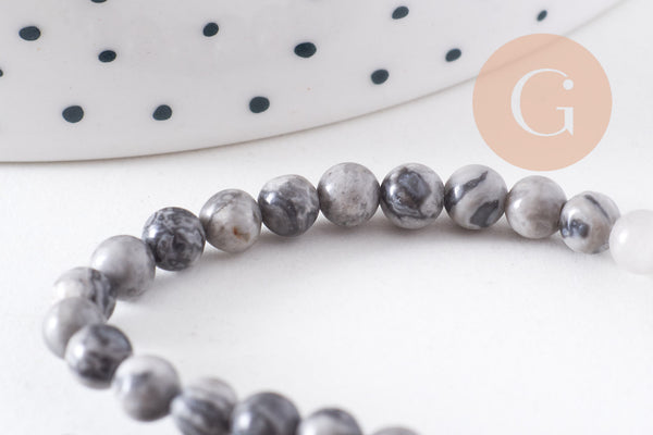 Perles jaspe picasso gris naturel 4mm,perles rondes, jaspe gris,pierre naturelle,perles jade,perles pierre,le fil de 83 perles, x1 (G0943)