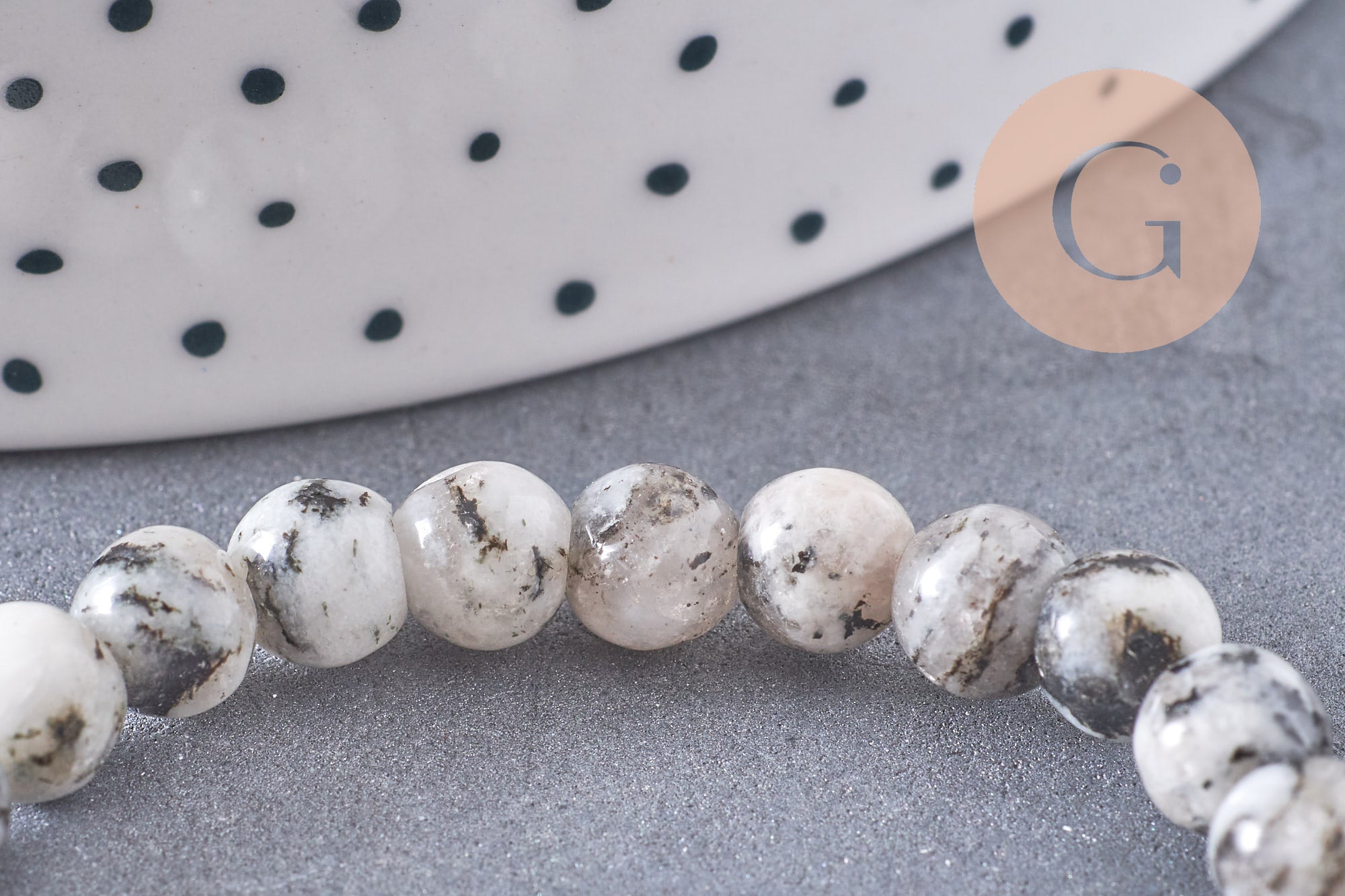 Perles jaspe sésame zébré naturel 6mm, x1 fil de 60 perles (G3822)