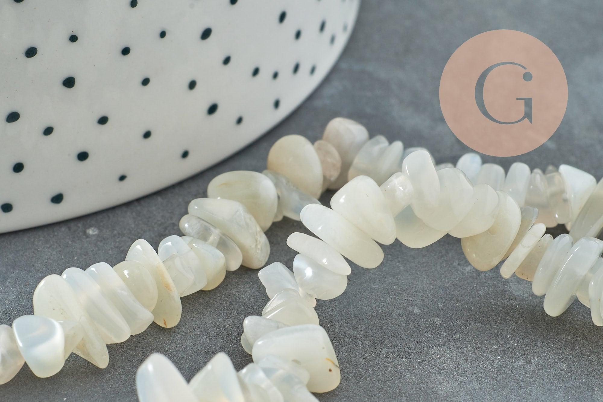 Perles nuggets pierre de lune 5-8mm, x1 fil de 80cm (G5495)