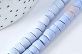 Perles porcelaine heishi bleu clair 6x3~4 mm, bijoux céramique, fil de 48cm, x1 (G7440)