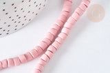 Perles porcelaine heishi rose 6x3~4 mm, bijoux céramique, fil de 48cm, x1 (G7537)