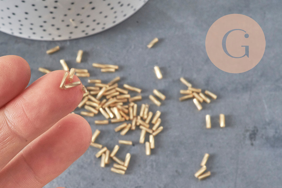 Cuentas de semillas Tubo dorado texturizado 6mm x 2mm, cuentas de semillas para la fabricación de joyas, cuentas de tubo dorado, x 10gr G2460