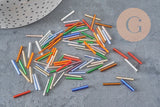 Seed beads Multicolored tube 15x2mm, metallic multicolor glass bead, long tube bead, x 10gr G0663
