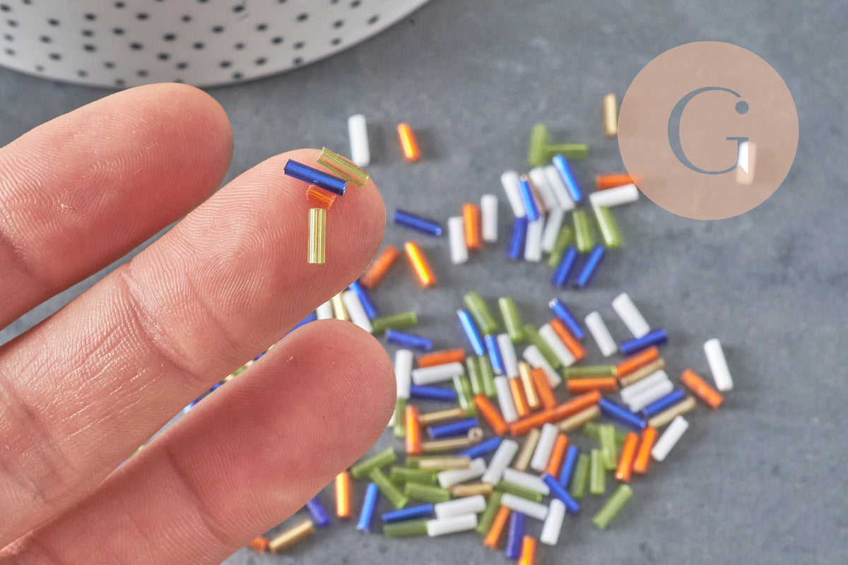 Cuentas de semillas de tubo multicolor, cuentas de semillas multicolores, cuentas metálicas, 6mm x 2mm, x 5gr G0283