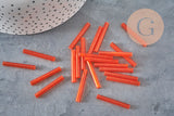 Cuentas de semillas de tubo, cuentas de semillas de naranja, vidrio naranja, tubo largo, cuenta de tubo naranja, 28 mm, x 10 g G4392