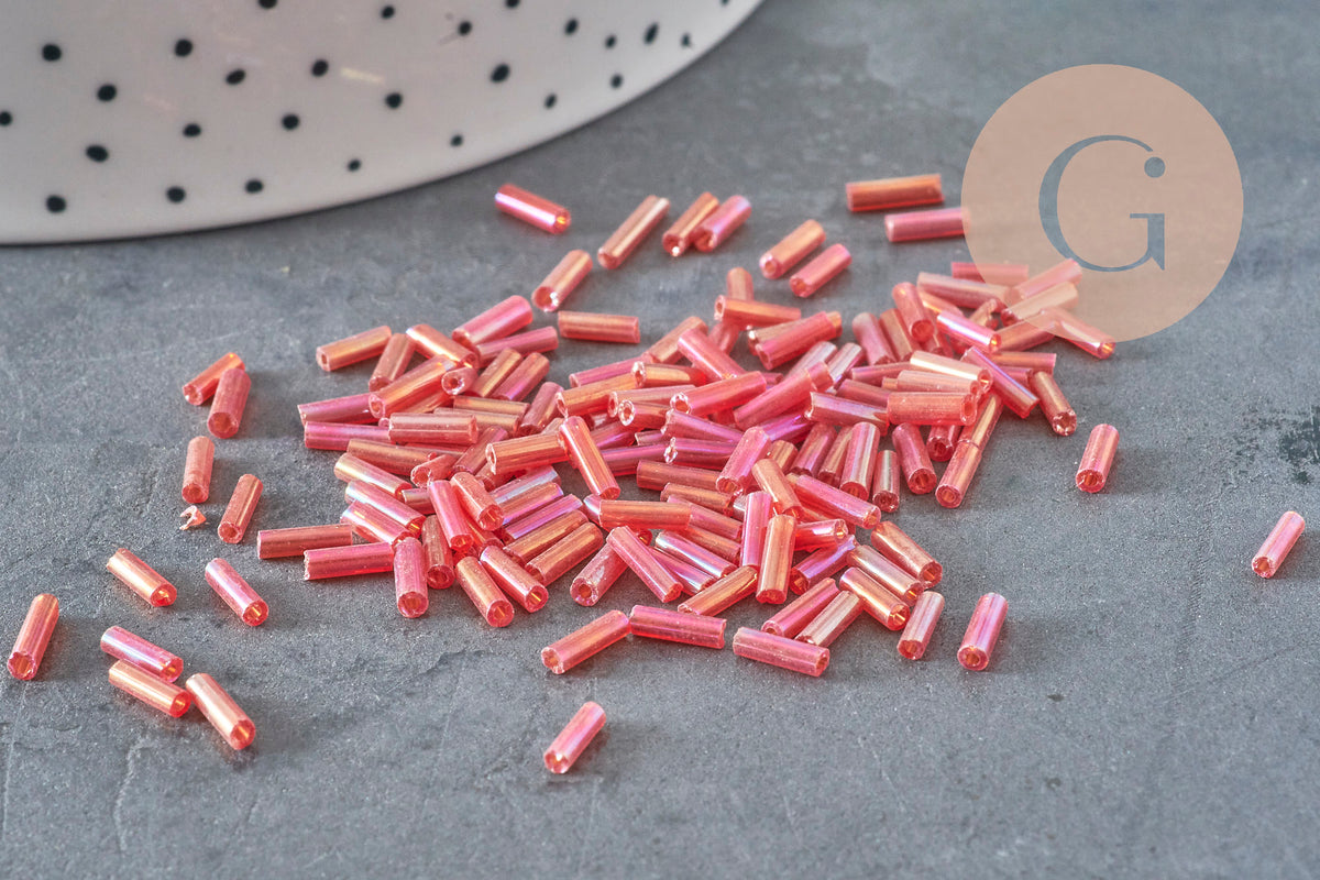 Iridescent red tube seed beads, tube bead, red seed beads, iridescent red beads, 6mm x 2mm, x 5gr G0666