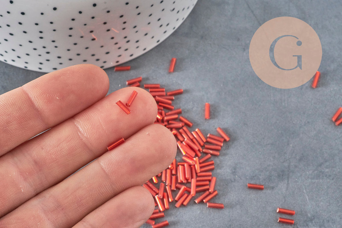 Tube seed beads, metallic red, red seed beads, red metallic beads, glass beads 6mmx2mm, x 5gr G5381