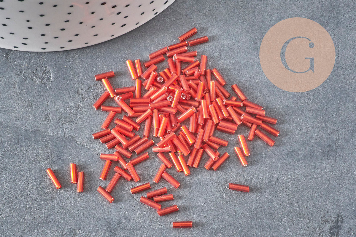 Tube seed beads, metallic red, red seed beads, red metallic beads, glass beads 6mmx2mm, x 5gr G5381
