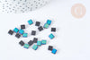 Perles rocaille carré verre rectangle noir mat bleu irisé opaque,création bracelet, perle tila,4.5mm,2 trous, x50 (4.8GR) G7481)