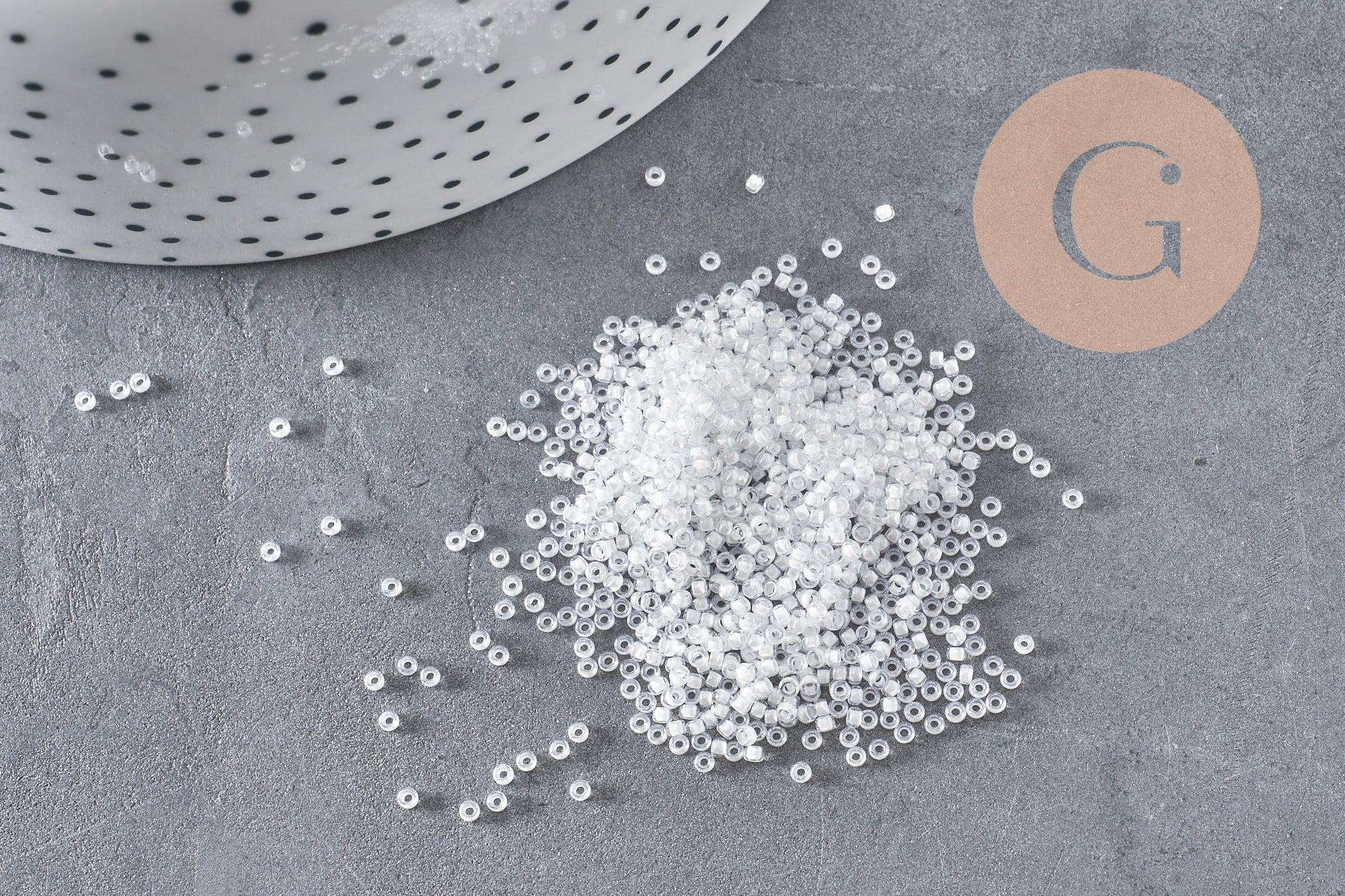 Perles rocailles Miyuki blanc nacré, Perles de rocaille japonaise White Lined Crystal ,perle rocaille perlage,15/0, 1.5mm, Sachet 10g (G3954)