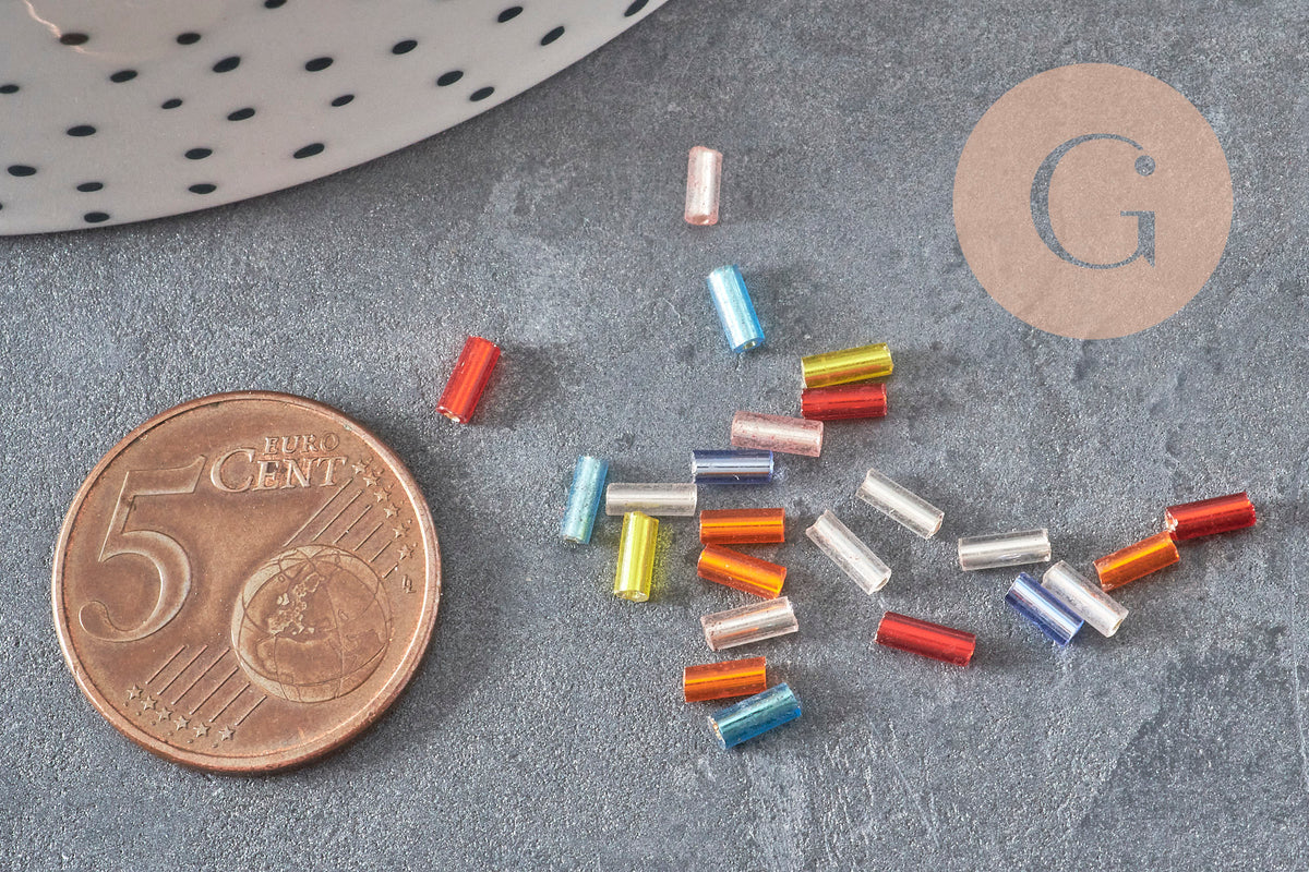 Cuentas rocalla tubulares de vidrio multicolor metalizado 4mm, x10gr (G7889)