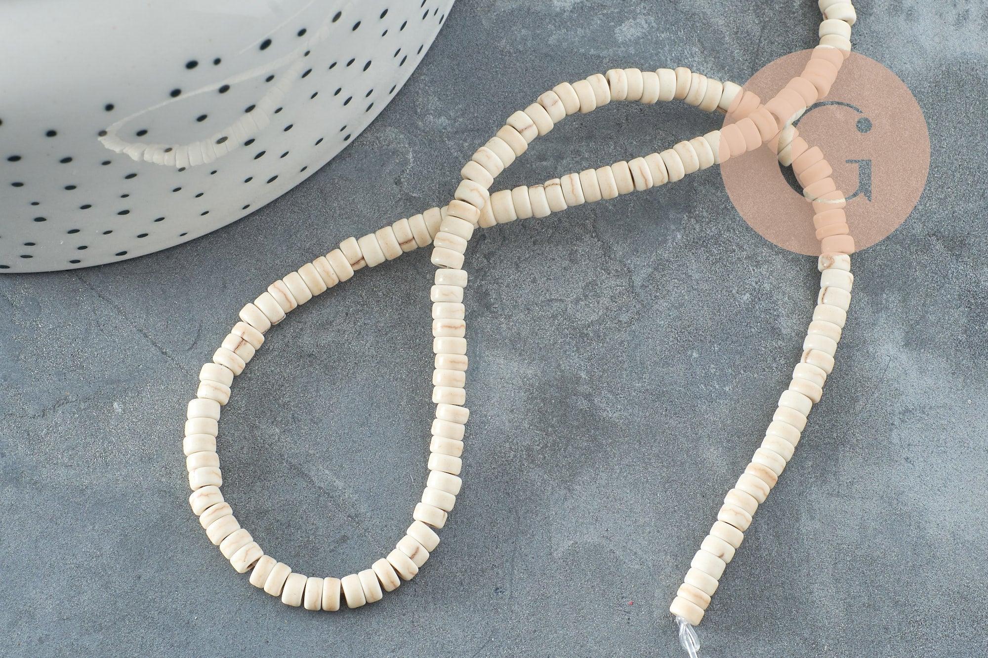 Perles rondelles howlite de synthèse blanche, x1 fil de 39cm (G0827)