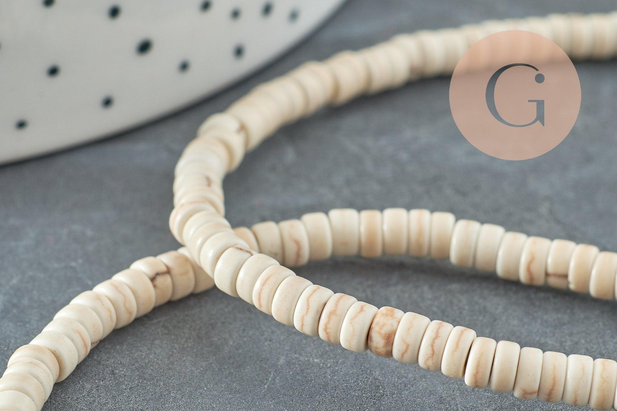 Perles rondelles howlite de synthèse blanche, x1 fil de 39cm (G0827)