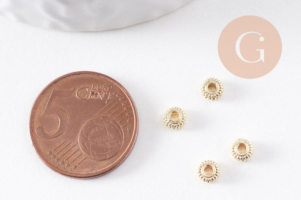 Perles rondelles intercalaires texturées zamac doré 4.5mm, x20 (G10094)
