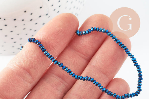 Perles rondelles verre opaque facettées bleu foncé AB 2.5x1.5mm, bijoux cristal, bijou fantaisie DIY, x1 fil de 33cm (G8255)