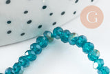Perles rondelles verre transparent bleues turquoise AB facetté 4x3mm, x1 fil de 42cm (G8254)