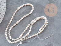 Perles rondes nacre blanche naturelle 3mm, création bijoux nacre coquillage, fil de 41cm, x1 (G9032)
