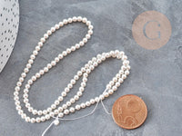 Perles rondes nacre blanche naturelle 3mm, création bijoux nacre coquillage, fil de 41cm, x1 (G9032)