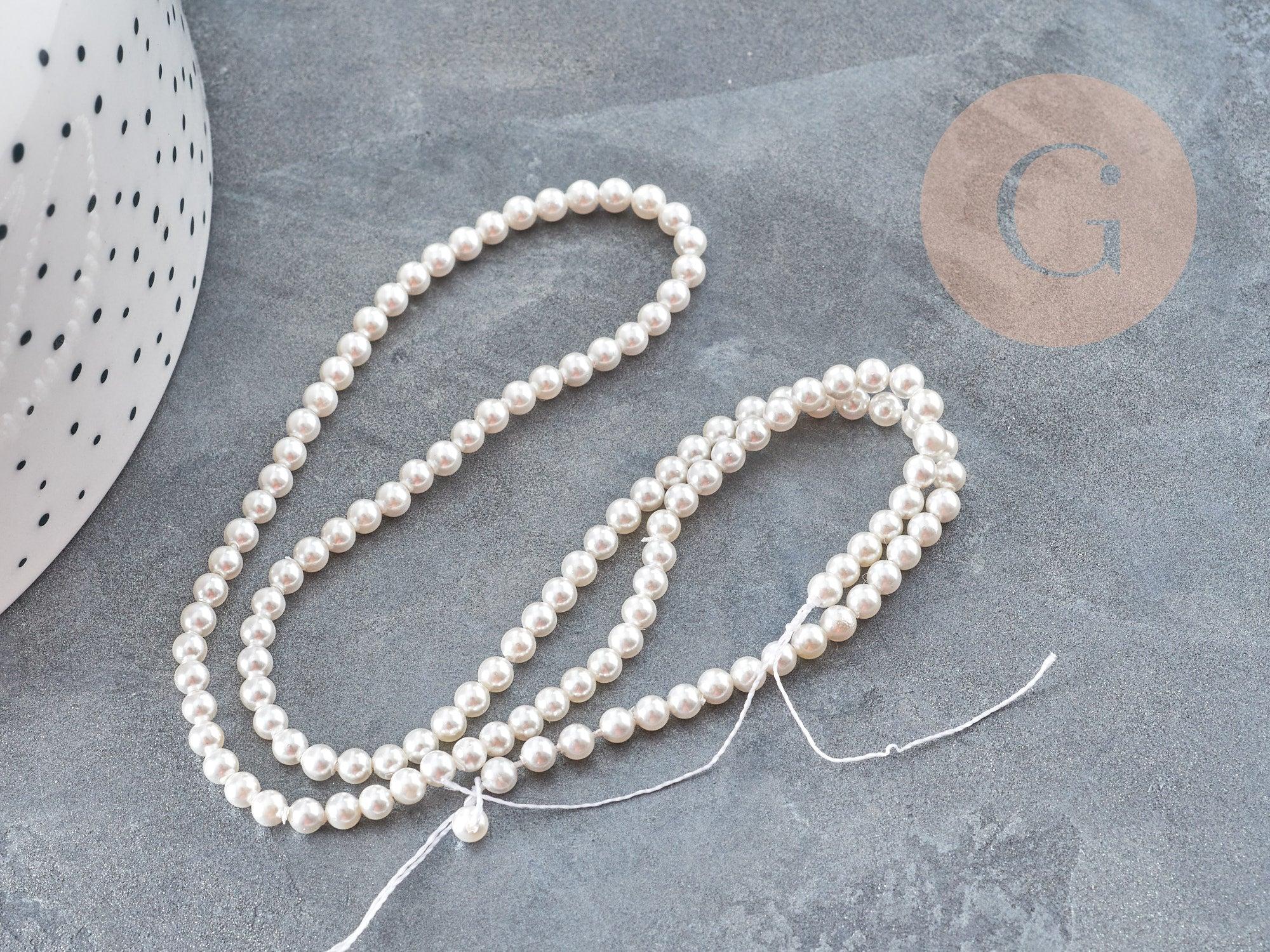 Perles rondes nacre blanche naturelle 3mm, création bijoux nacre coquillage, fil de 41cm, x1 (G9032)