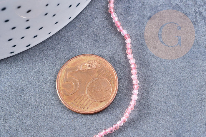 Perles rondes quartz fraise 2mm, pierre naturelle, le fil de 38cm, x1 (G8699)