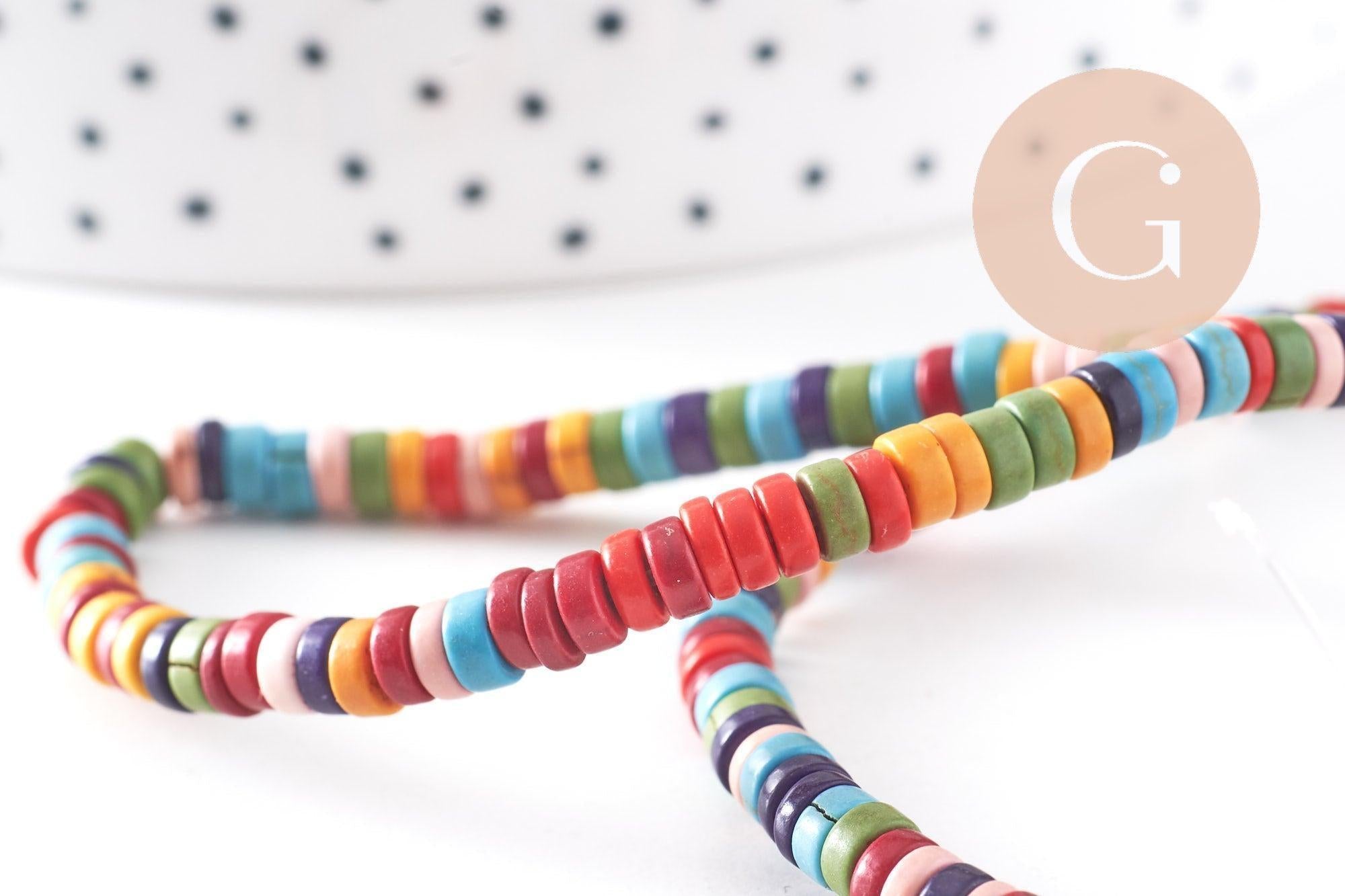 Perles rondes rondelles howlite multicolore, perles pierre,fabrication bijoux,perle heshi,howlite synthétique, fil de 160 perles, X1 G4500