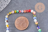 Perles rondes verre millefiori artisanal 4mm, x1 fil de 38cm (G5874)