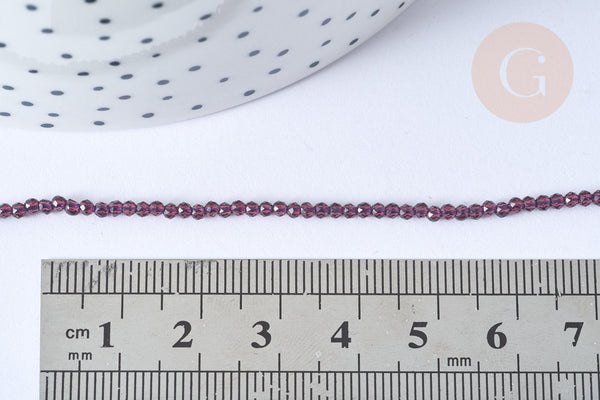 Perles rondes verre violette facettes 2mm, cristal,x1 le fil de 38cm (G7952)